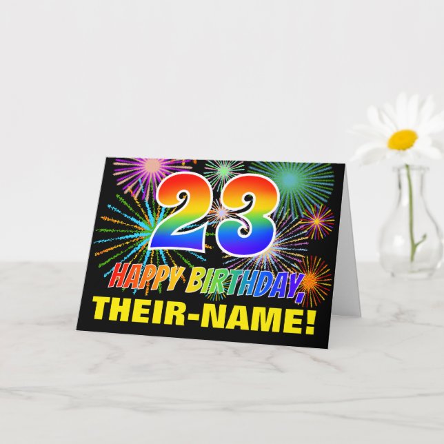 Carte 23e anniversaire : Gras, Amusants, Feu d'artifice, (Petite plante)