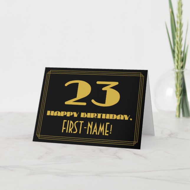 Carte 23e anniversaire : Nom + Art Déco Inspiré Look "23 (Devant)