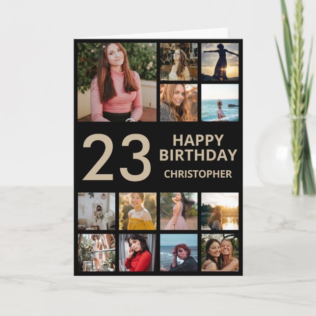 Carte 23e anniversaire Photo Collage 13 Photos Black & G (Devant)