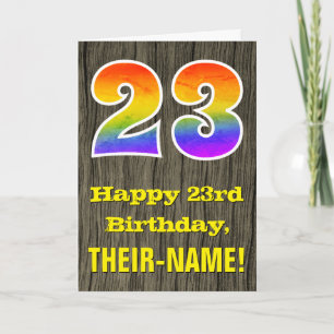 Carte 23e anniversaire : Rustic Faux Wood Look, Arc-en-c
