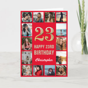 Carte 23e Joyeux Anniversaire Collage photo Rouge et Or