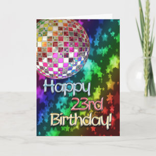 Carte 23ème anniversaire avec boule disco et arc-en-ciel
