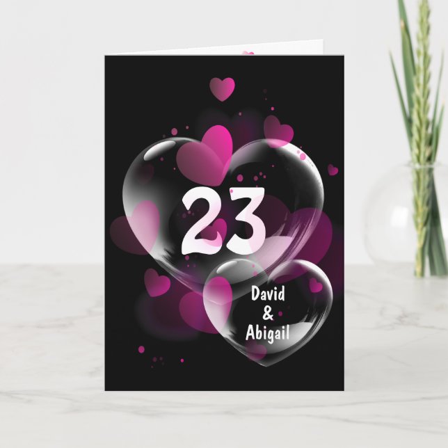 Carte 23ème Anniversaire Boules de Coeur sur Noir (Devant)