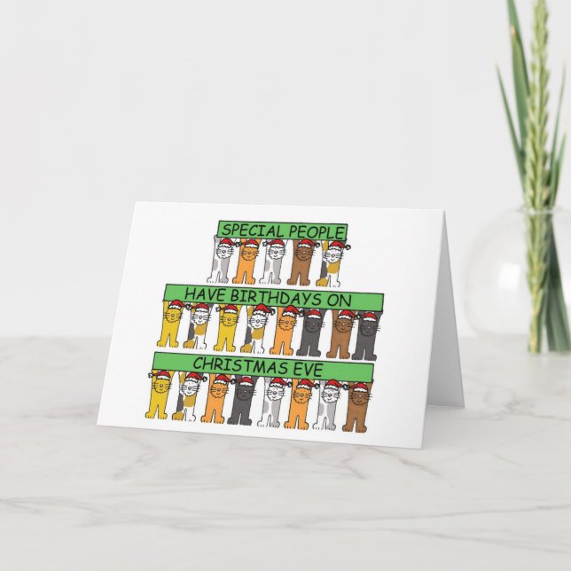 Carte 24 décembre Soirée de Noël Anniversaire Fun Cats (Devant)