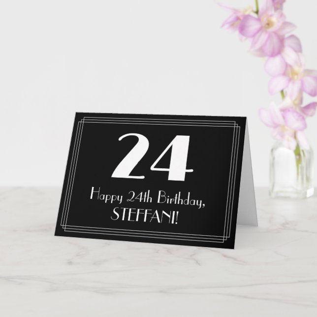 Carte 24e anniversaire ~ Art Déco Inspiré Look "24", Nom (Orchidée)