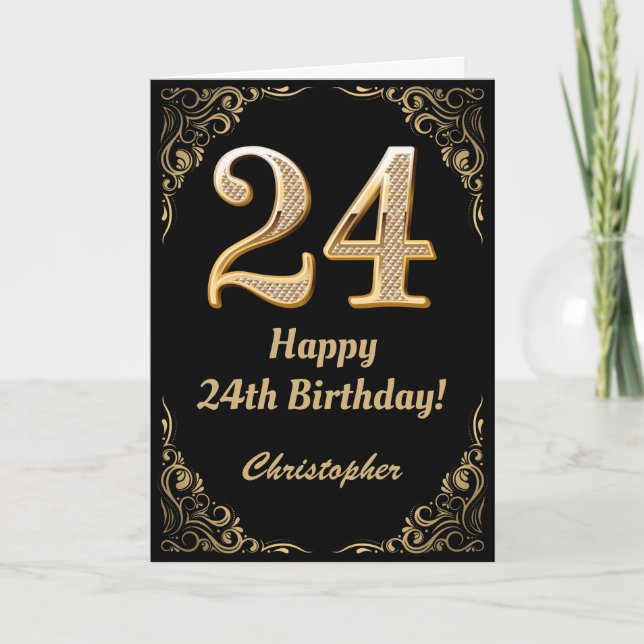 Carte 24e anniversaire Black and Gold Parties scintillan (Devant)
