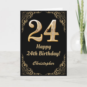 Carte 24e anniversaire Black and Gold Parties scintillan