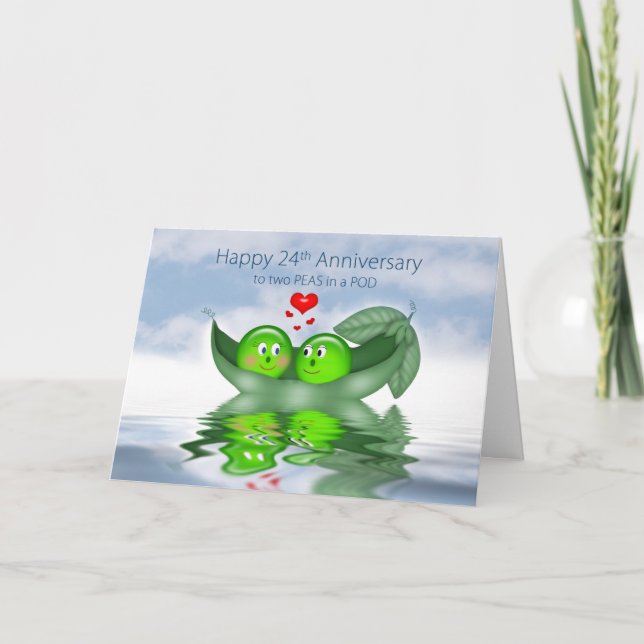 Carte 24e anniversaire de mariage, Deux petits pois dans (Devant)