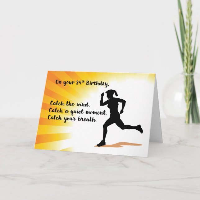 Carte 24e anniversaire femme courir Arrière - plan Sunbu (Devant)