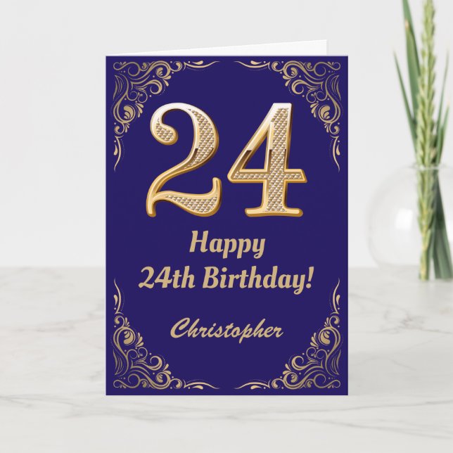 Carte 24e anniversaire Marine Blue and Gold Parties scin (Devant)