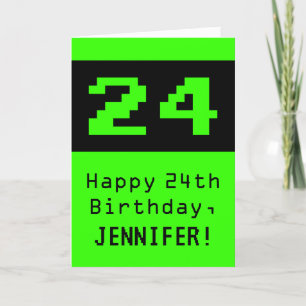 Carte 24e anniversaire : Nerdy / Geeky Style "24" et nom