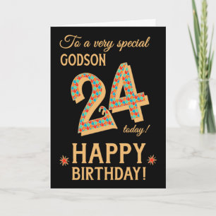Carte 24e anniversaire, pour Godson, Effet or sur Noir