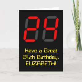 Carte 24e anniversaire : Style d'horloge numérique rouge