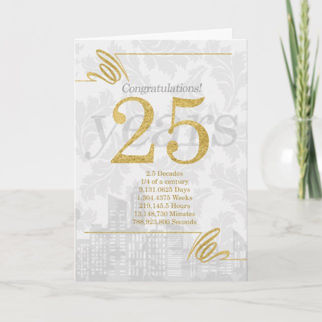 Carte 25 ans Anniversaire des employés Professionnel (Devant)