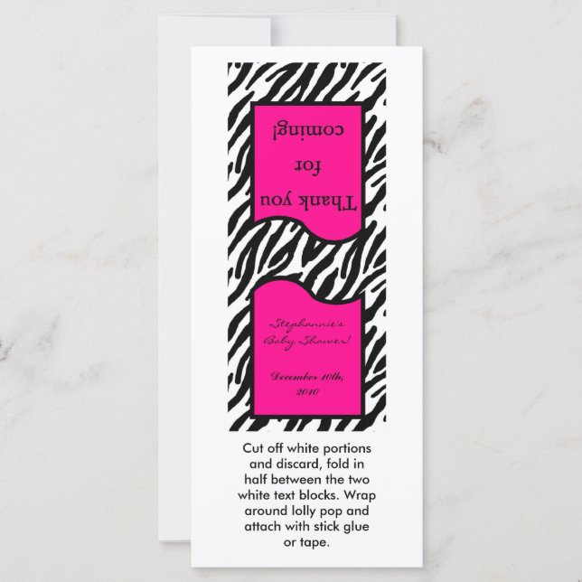 Carte 25 Lollipop Topper Hot Pink Zebra Print (Devant)
