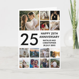 Carte 25e anniversaire 13 photo Collage noir et blanc