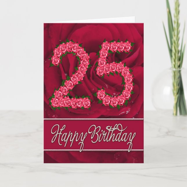Carte 25e anniversaire avec roses et feuilles (Devant)