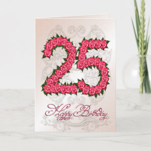Carte 25e anniversaire avec roses et feuilles