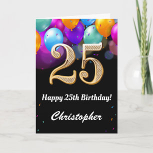 Carte 25e anniversaire Ballons noirs et dorés