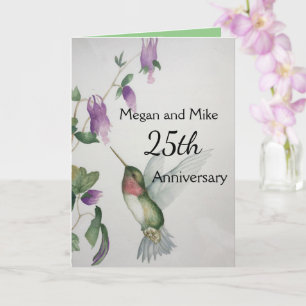 Carte 25e Anniversaire Couple Élégant Colibri