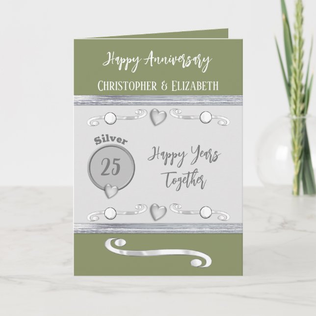 Carte 25e anniversaire d'argent ajouter des noms moss ve (Devant)