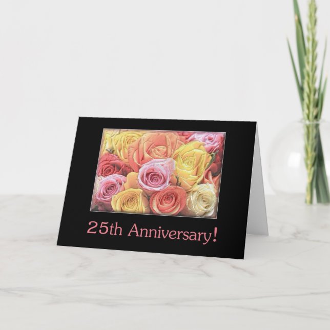 Carte 25e anniversaire du Mariage bouquet de rose mixte (Devant)