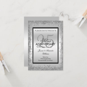 Carte 25e anniversaire du Mariage Glitzy Silver & Black