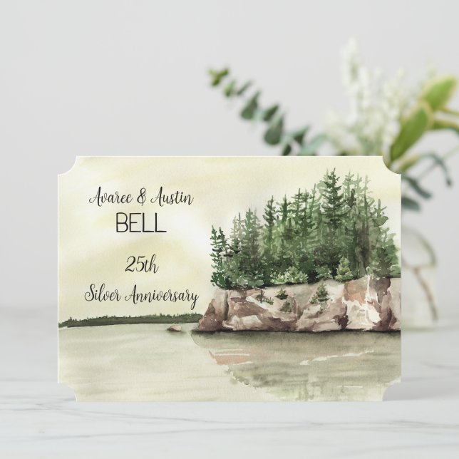 Carte 25e anniversaire du Mariage Green Lake and Forest (Debout devant)