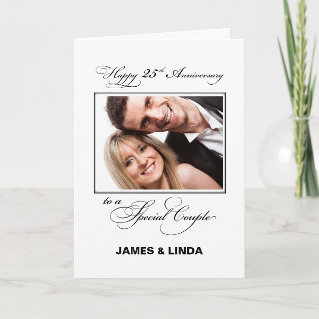 Carte 25e anniversaire du Mariage Nom personnalisé et ph (Devant)