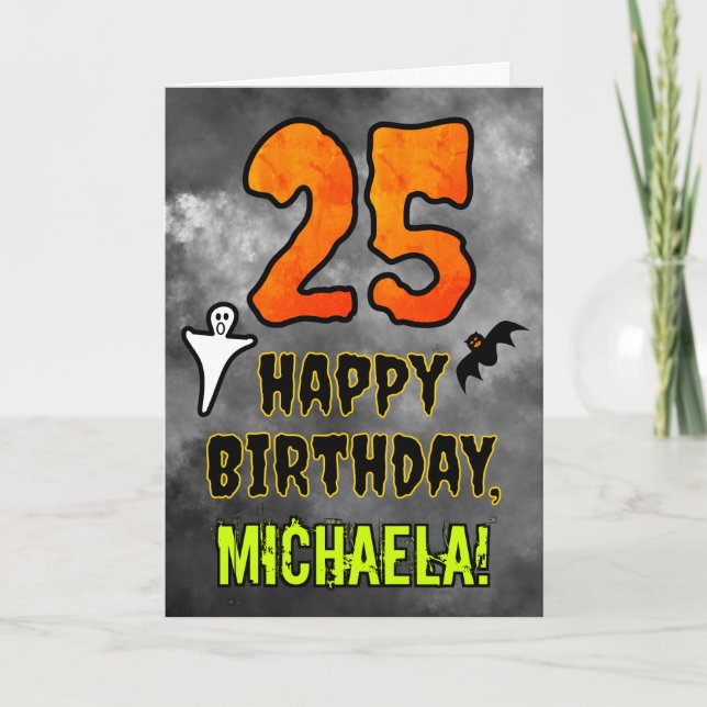 Carte 25e anniversaire : Eerie Halloween Thème + Nom per (Devant)