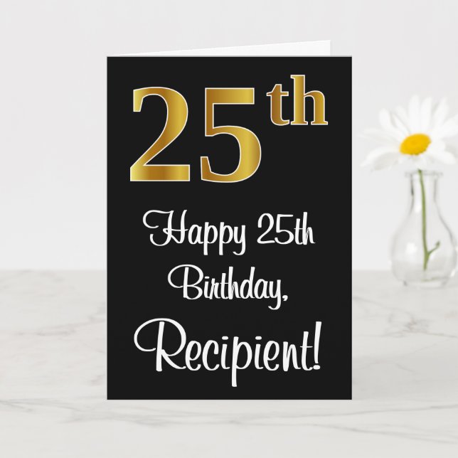 Carte 25e anniversaire ~ Elégant Luxueux Faux Gold Look  (Petite plante)