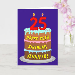 Carte 25e anniversaire : Fun Cake and Candles + Nom pers