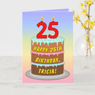 Carte 25e anniversaire — Fun Cake & Candles, avec nom pe