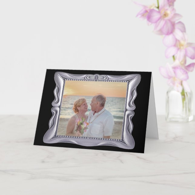 Carte 25e anniversaire Mariage Antique Argent Cadre (Orchidée)