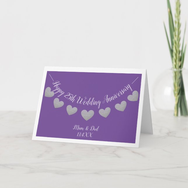 Carte 25e anniversaire mariage argent et violet maman et (Devant)