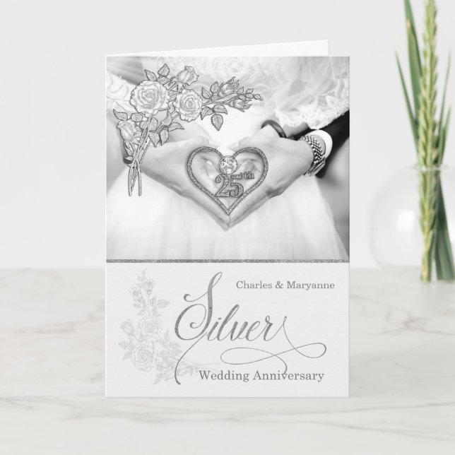 Carte 25e anniversaire Mariage d'argent blanc (Devant)