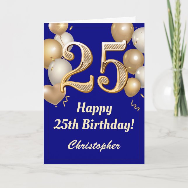 Carte 25e anniversaire Marine Bleu et Ballons d'or Confe (Devant)