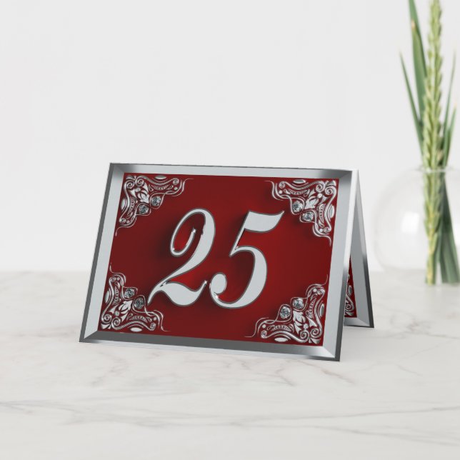 Carte 25e anniversaire ou anniversaire Regal Argent et R (Devant)