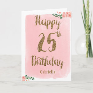 Carte 25e anniversaire rose et or