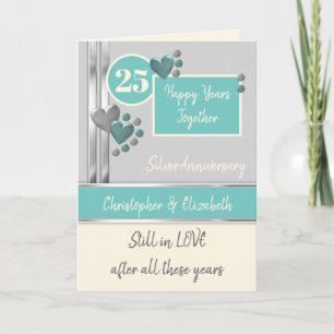 Carte 25e anniversaire Silver 25 ans crème turquoise