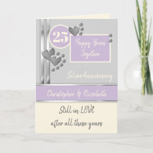 Carte 25e anniversaire Silver 25 ans crème violette