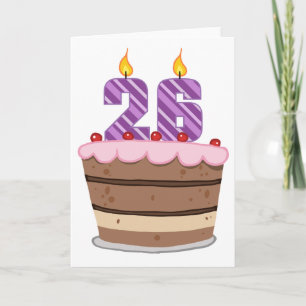 Carte 26 ans sur le gâteau d'anniversaire
