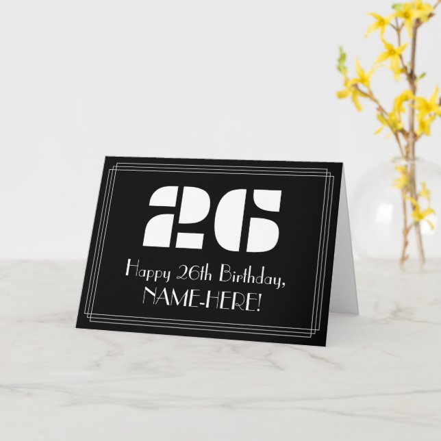 Carte 26e anniversaire : Art Déco Inspiré Look "26" & No (Fleur jaune)