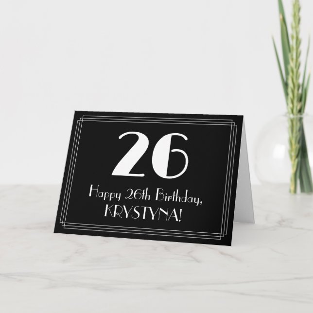 Carte 26e anniversaire ~ Art Déco Inspiré Look "26", Nom (Devant)