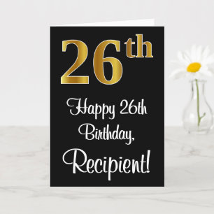 Carte 26e anniversaire ~ Elégant Luxueux Faux Gold Look 