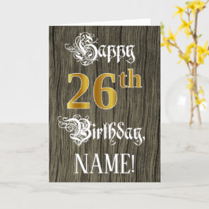 Carte 26e anniversaire : Faux Gold Look + Faux Wood Moti