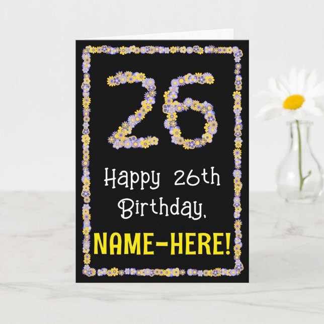 Carte 26e anniversaire : Floral Flowers Numéro, Nom pers (Petite plante)