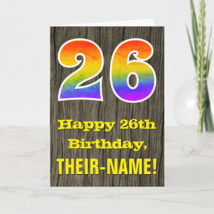 Carte 26e anniversaire : Rustic Faux Wood Look, Arc-en-c