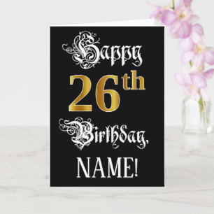 Carte 26e anniversaire — Script fantaisie; look or Faux;