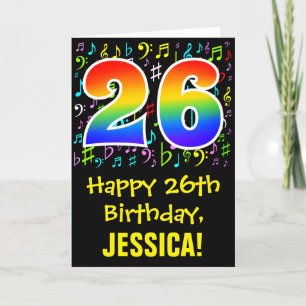 Carte 26e anniversaire : Symboles de musique colorée + A
